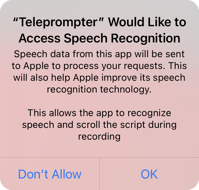 Voice activated teleprompter permission prompt