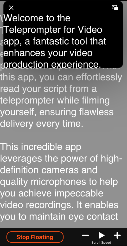 iOS floating overlay teleprompter app