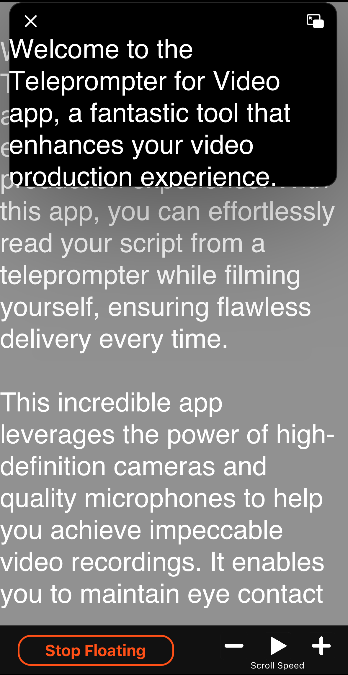 Application de téléprompteur à superposition flottante iOS